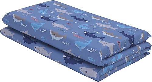 Miniatura 2 de Everything Kids Sábana para siesta preescolar de tiburón, pescado, azul océano y gris, azul, gris, azul marino,