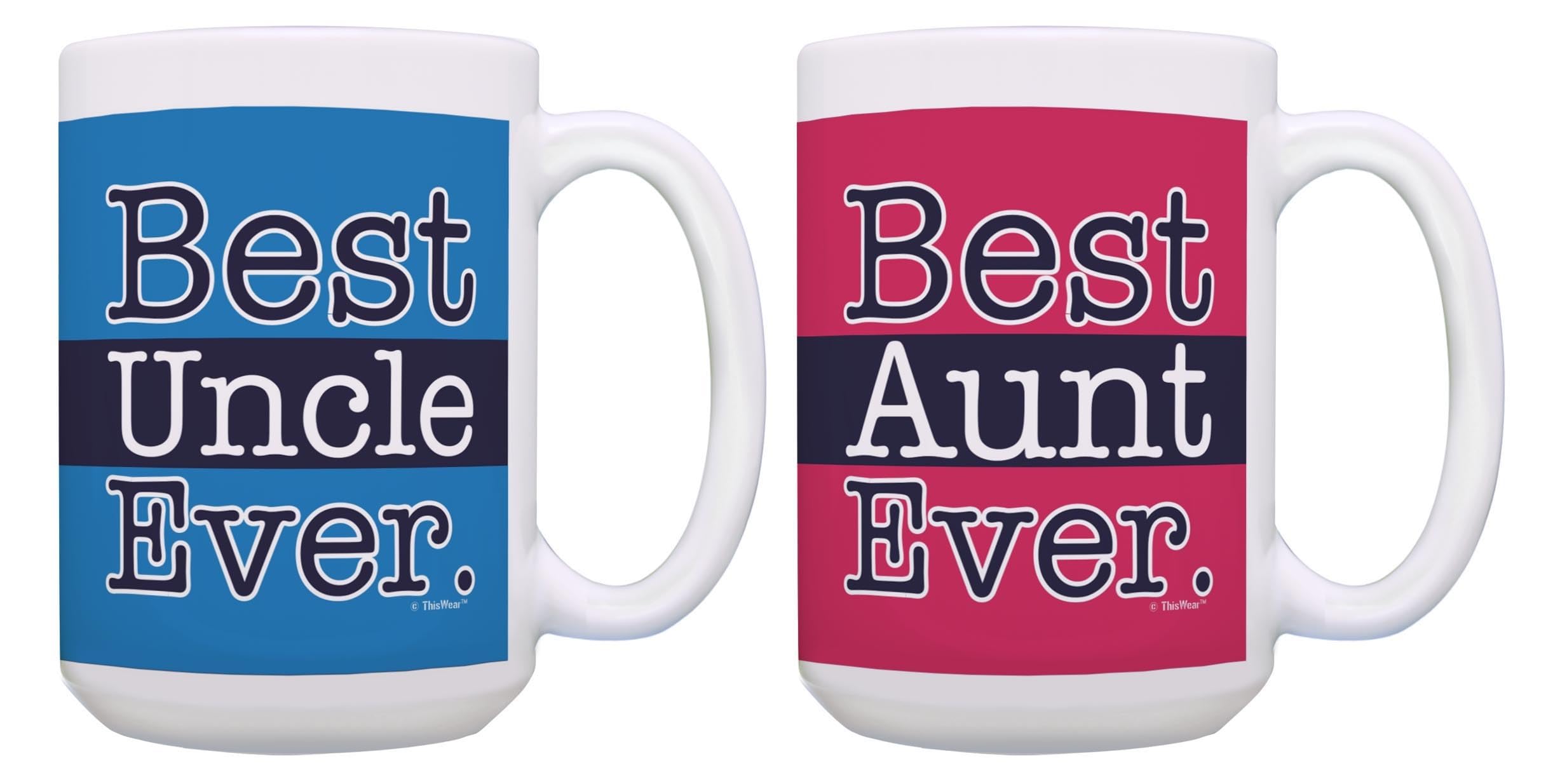 ThisWear Uncle and Aunt Gifts Best Aunt Ever and Best Uncle Ever Bundle 2 Pack 15oz Ceramic Coffee Mug Set