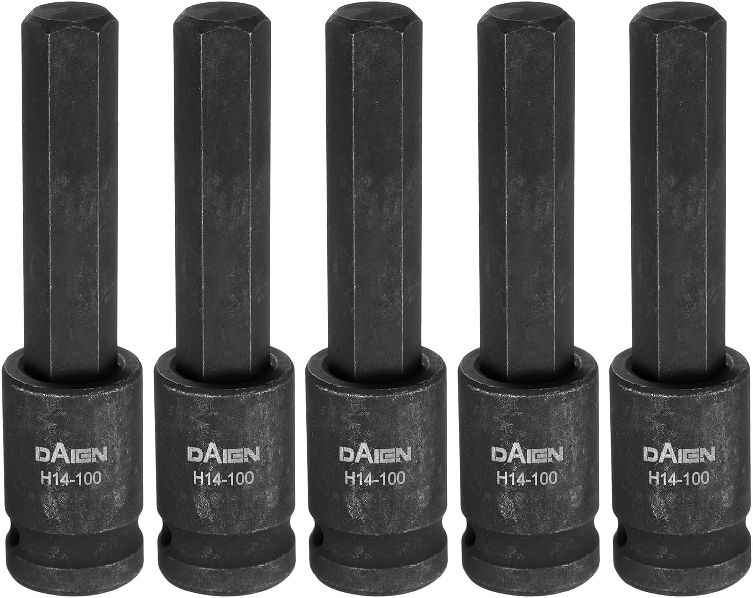 HARFINGTON 5pcs H14 Hex Bit Socket 100mm/3.94" Length 1/2" Square Drive Metric Extension Impact Bit Power Nut Driver Set S2 Steel Socket Ratchet Wrench Bits, Black