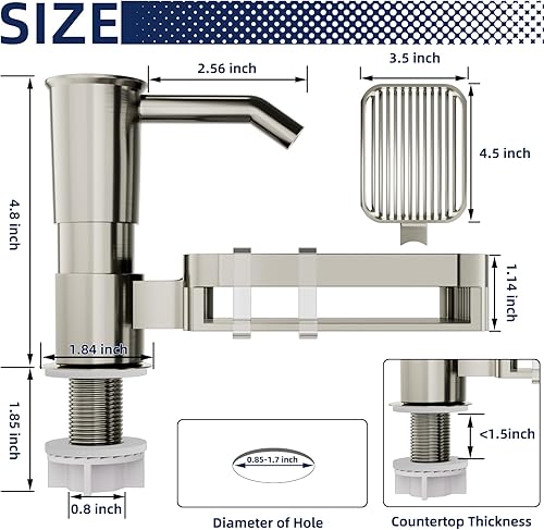 Miniatura 2 de Dispensador de jabón para fregadero de cocina con estante de esponjas, dispensador de jabón de plástico ABS en mostrador con kit de tubo de