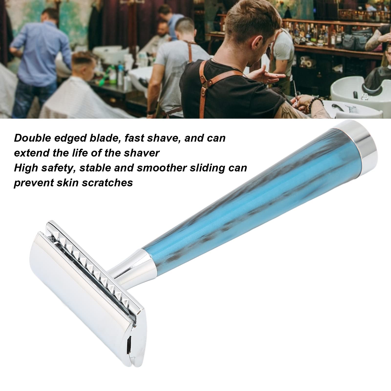 Brrnoo Maquinilla de Afeitar de Seguridad Vintage Azul, Afeitadora Manual de Doble Filo con Largo, Deslizamiento Estable y Afeitado Cómodo for Cara Cuerpo Piernas Cabeza