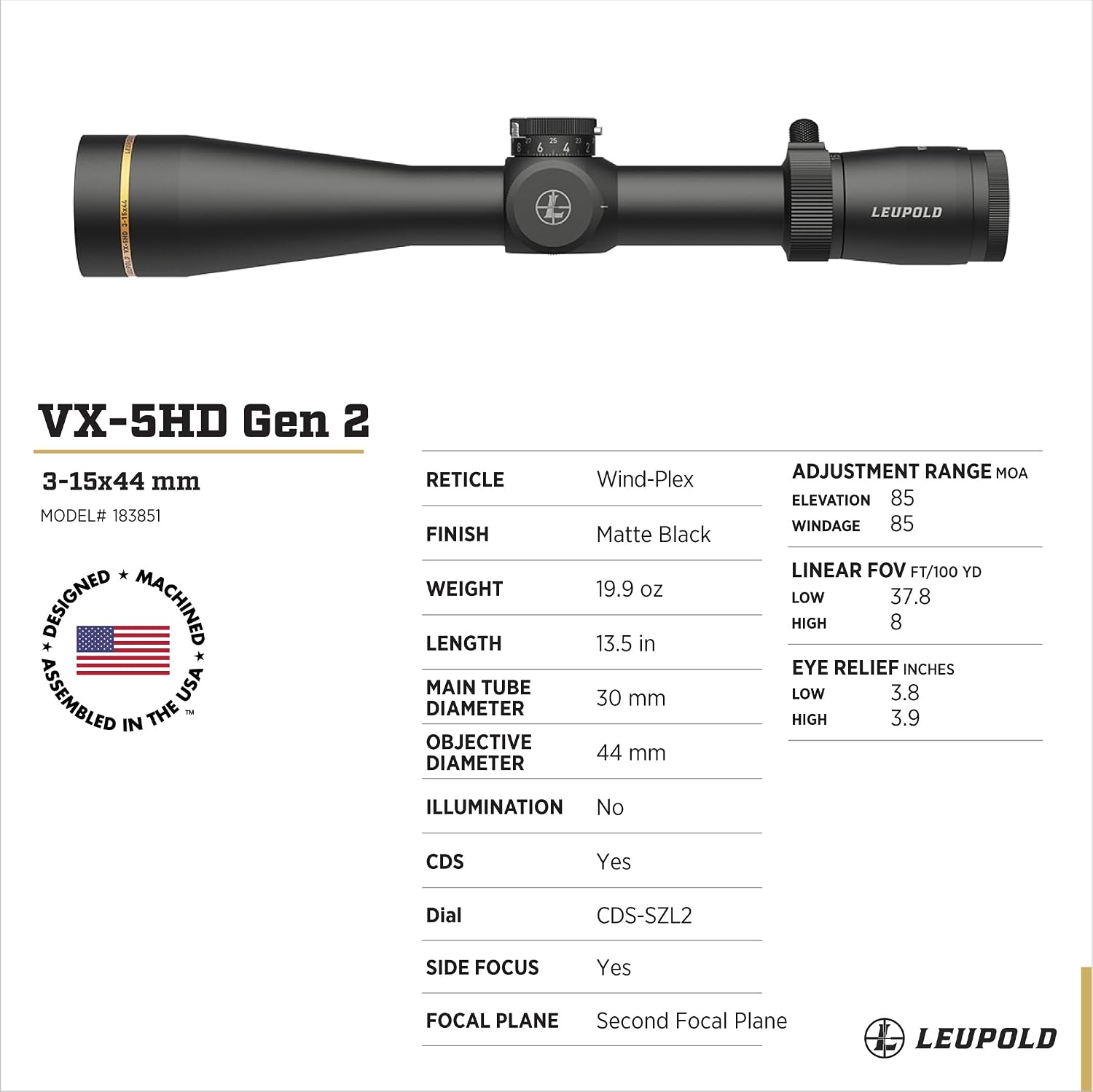 Leupold VX-5HD Gen 2 Rifle Scope 3-15x44 (30mm)
