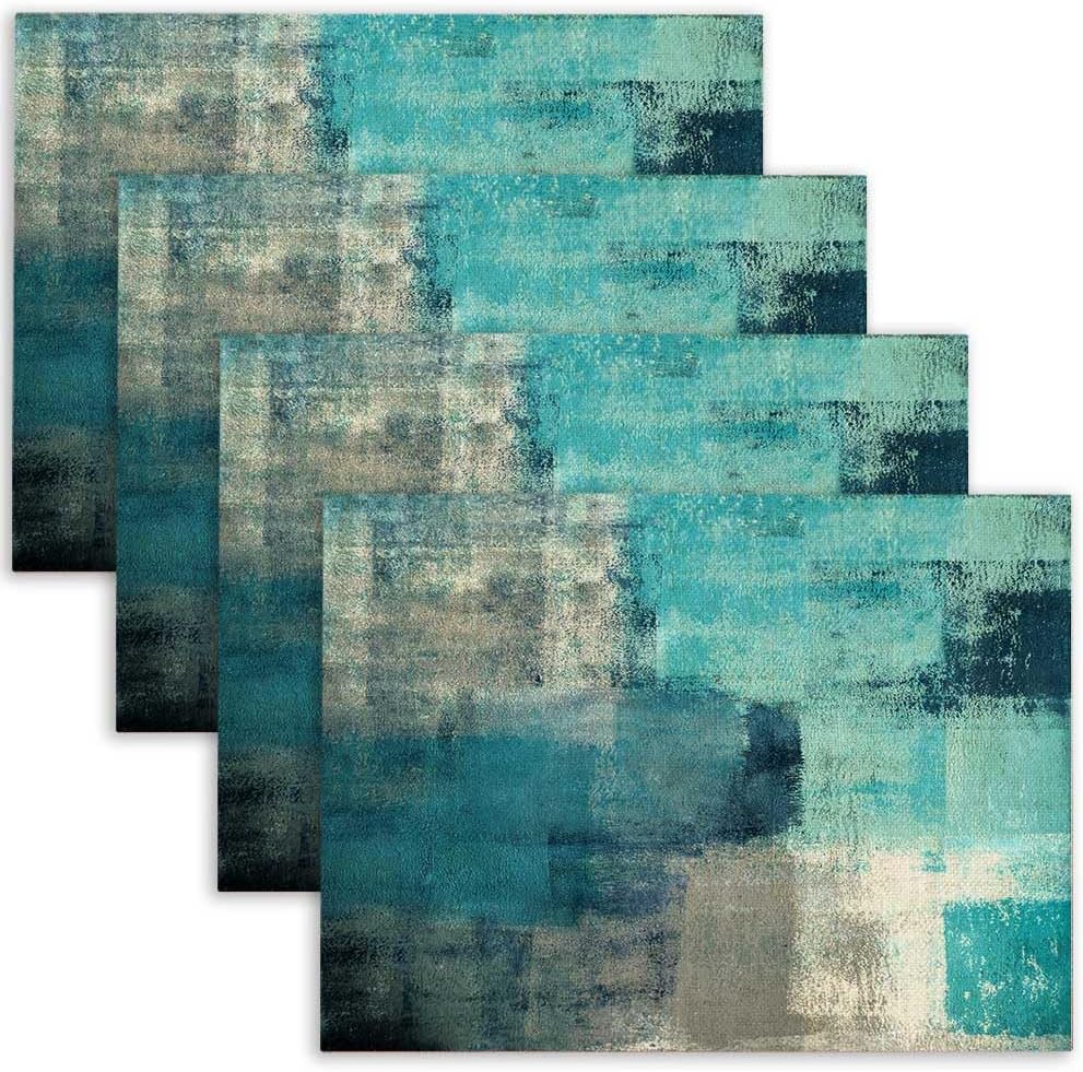 CAPSCEOLL Turquoise and Grey Modern Art Placemats Set of 4