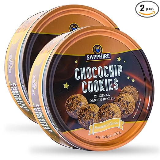 Sapphire Chocochip Cookies 400g Pack of 2 || Danish Chocochip Cookies || Cookies Gift Box || Cookies for Tea Time, Snacks, & Gifting || Diwali Gifts for Friends and Family