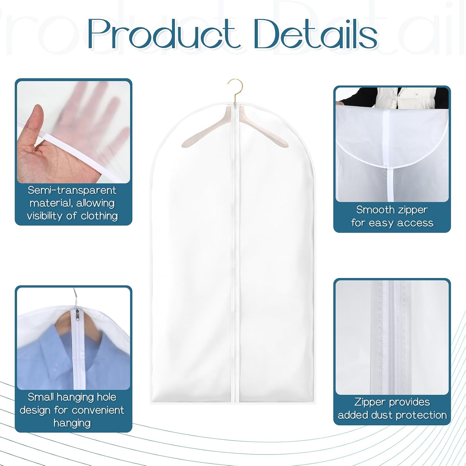 15 Pack Garment Bags for Hanging Clothes Coat Protector Zippered Garment Covers Translucent PEVA Suit Protector for Closet Storage and Travel, 24" x 40"
