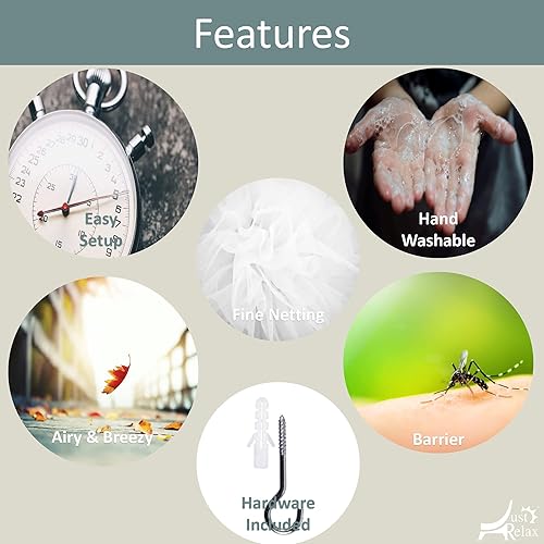 Miniatura 6 de Just Relax Elegante juego de toldo de red decorativo que incluye kit completo para colgar, ideal para interiores o exteriores, diseñado para cubrir