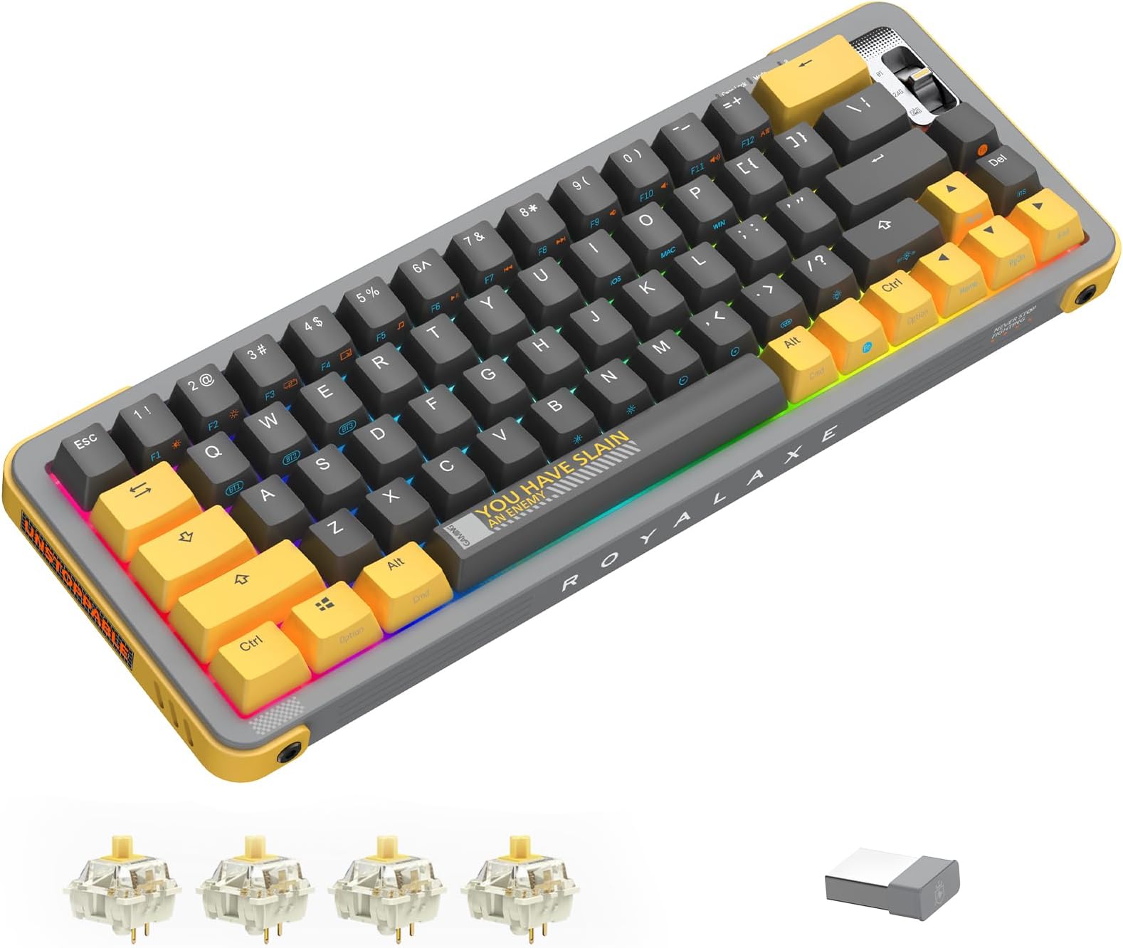 Y68 TKL Wireless Mechanical Keyboard, Hot Swappable Wired/Bluetooth 5.0/2.4G Wireless Keyboard with RGB Light for Windows & Mac, PBT Keycap, Gateron G Pro 3.0 Yellow Switch, Cyber Yellow