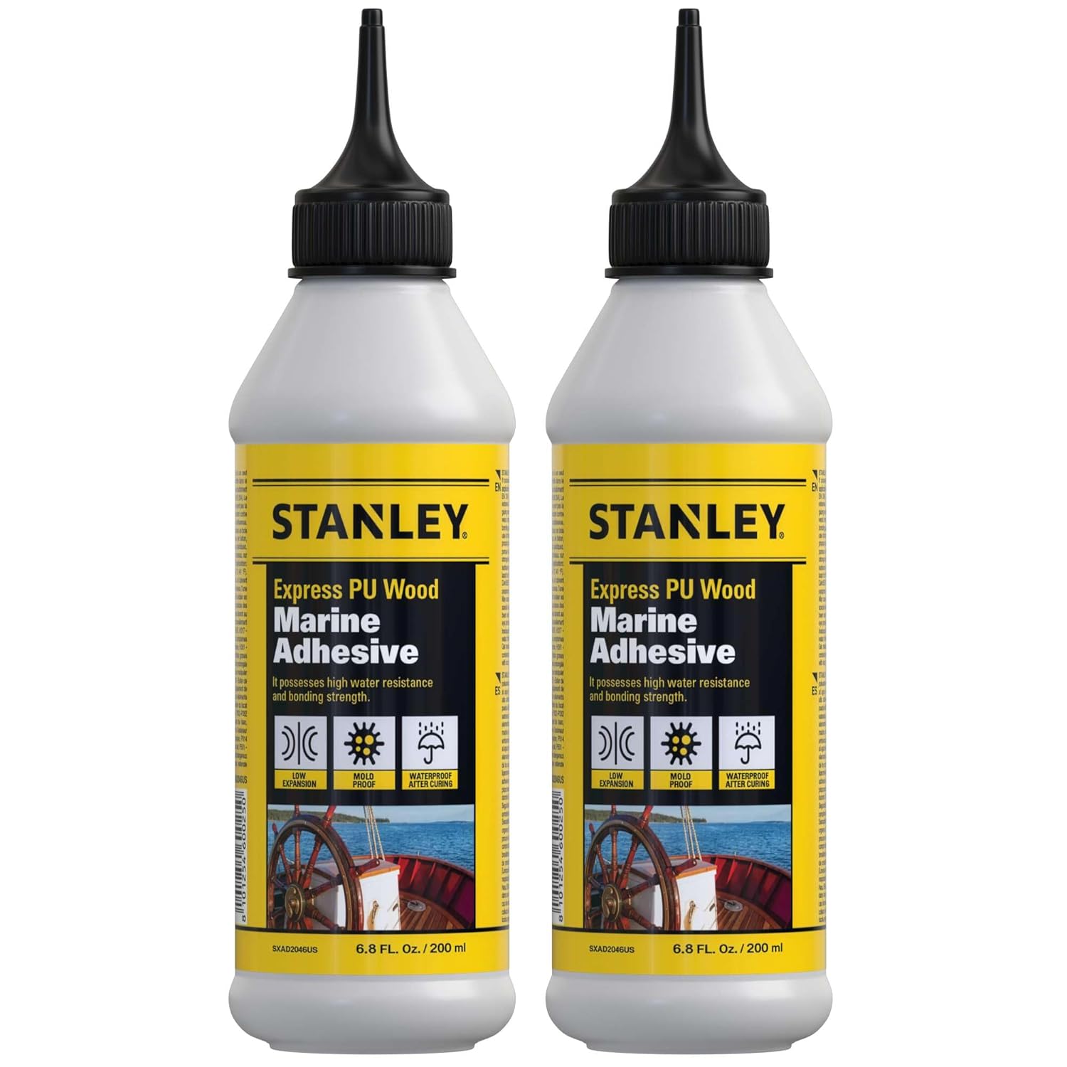 Stanley Marine-Grade Polyurethane Wood Glue -2X6.8 Fl. Oz. - Superior Water-Resistant & High Strength Adhesive for Boaters - 2 Pack