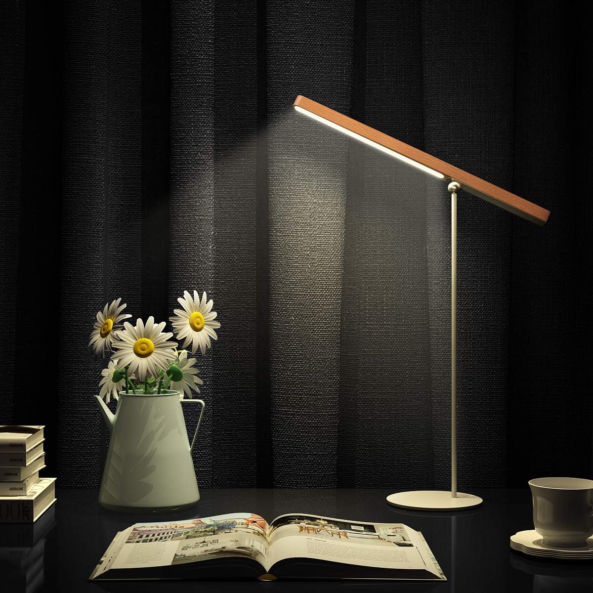 LED Table Lamp [Modern Wooden Dimmable 360°Adjustable] Table Light, USB Rechargeable Cordless Portable Table Lighting Battery Operated Lamps for Office College Students Dorm Study Home Bedroom Bedside