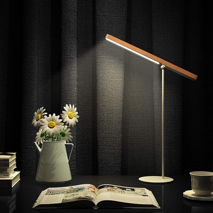LED Table Lamp [Modern Wooden Dimmable 360°Adjustable] Table Light, USB ...