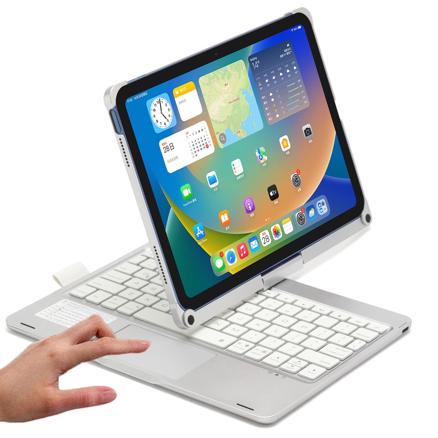PboyiqiSRotatable Keyboard Case for iPad Air 11 Inch (M3/M2)/ Air5/Air4/iPad Pro11 2022/2021/2020, Backlits Bluetooth Touchpad Keyboard Smart Cover with Pencil Holder, (Silver)