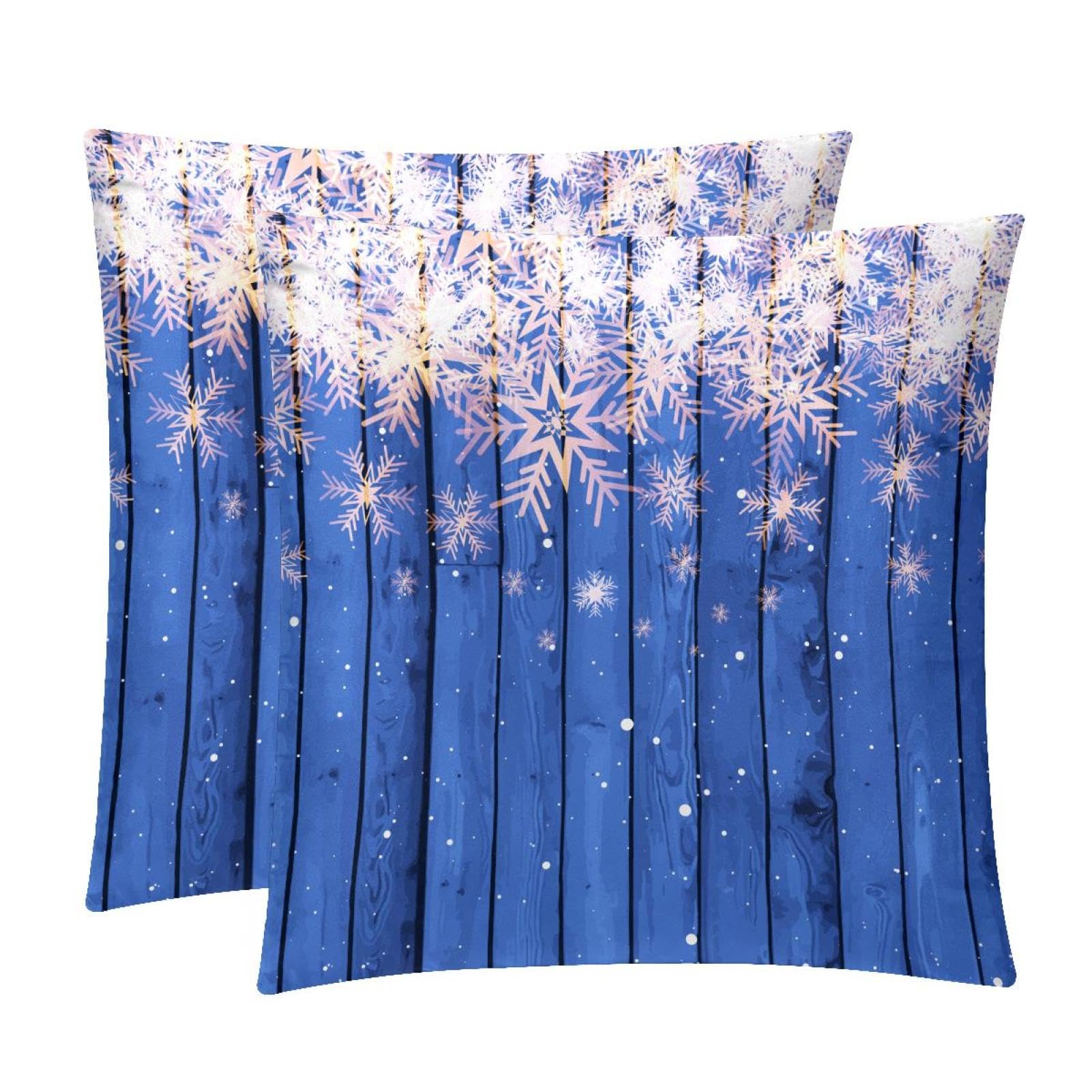 TDGKPZ Snowflakes Wooden Throw Pillow Covers 2 Pack Cushion Cases Decorative Pillow Cases Home Decor 40x40cm