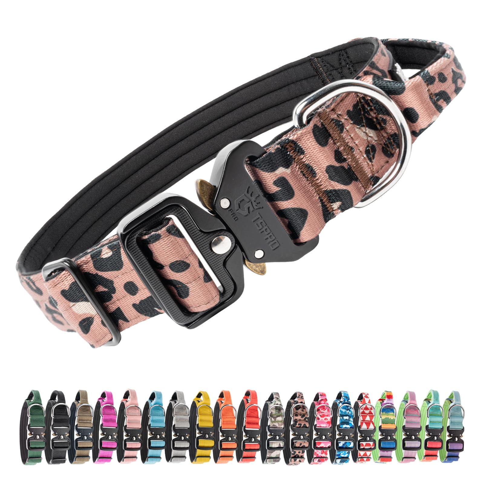TSPRO Tactical Premium Dog Collar with Handle & Heavy Duty Quick Release Metal Buckle