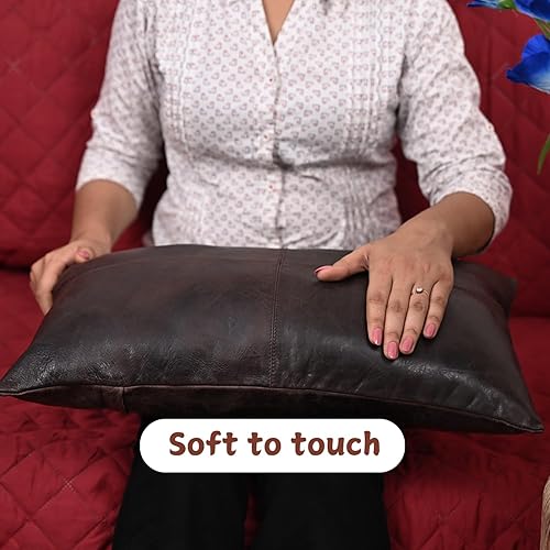 Miniatura 6 de Funda de almohada 100% piel de cordero  Funda de cojín para sofá, fundas decorativas para sala de estar y dormitorio, 12 x 20 pulgadas  marrón