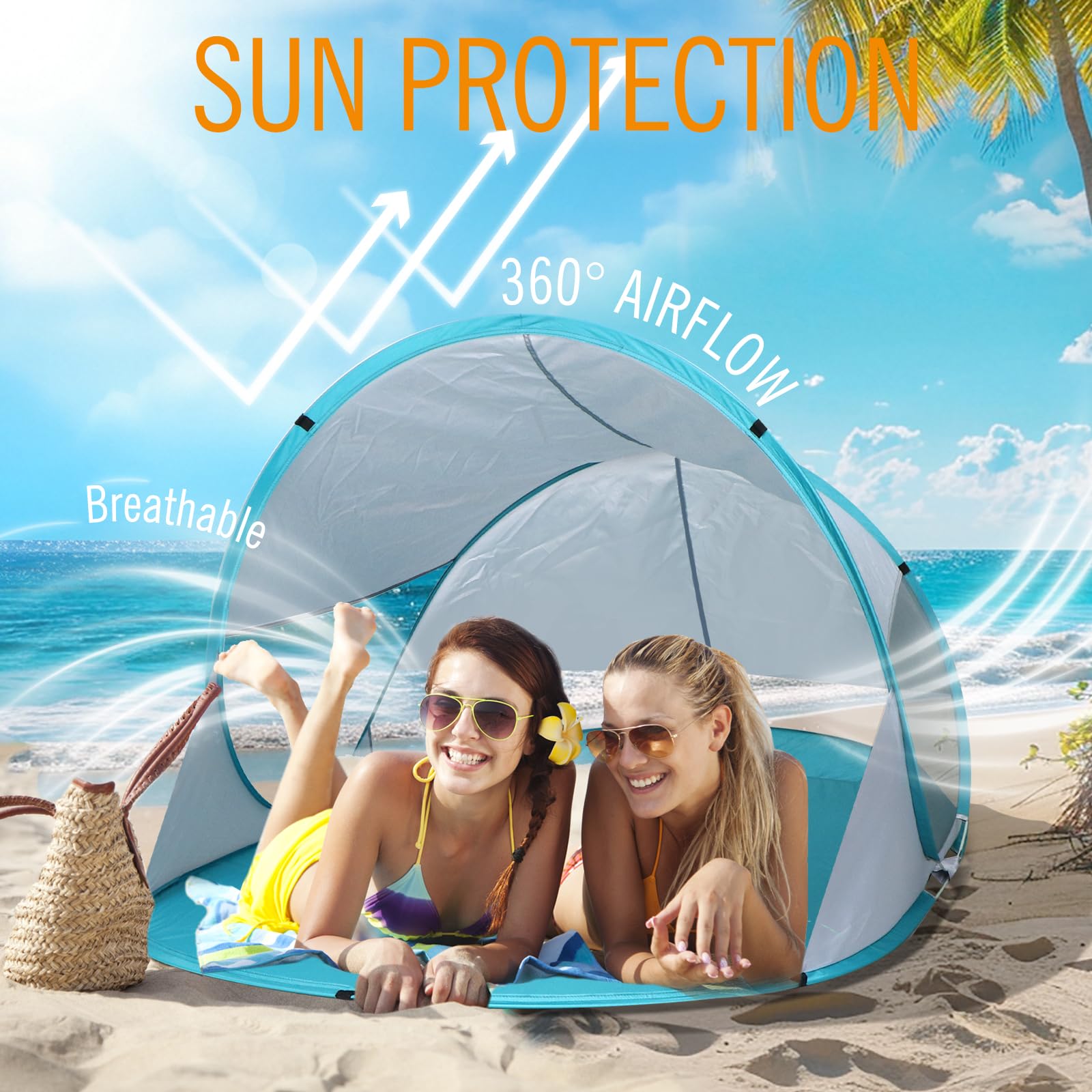 Chihee Tienda de Playa emergente para Acampar con protección Solar y protección UV Tejido Recubierto de Plata Malla Transpirable Bolsas de Arena adicionales fácil de Montar Toldo portátil la Playa