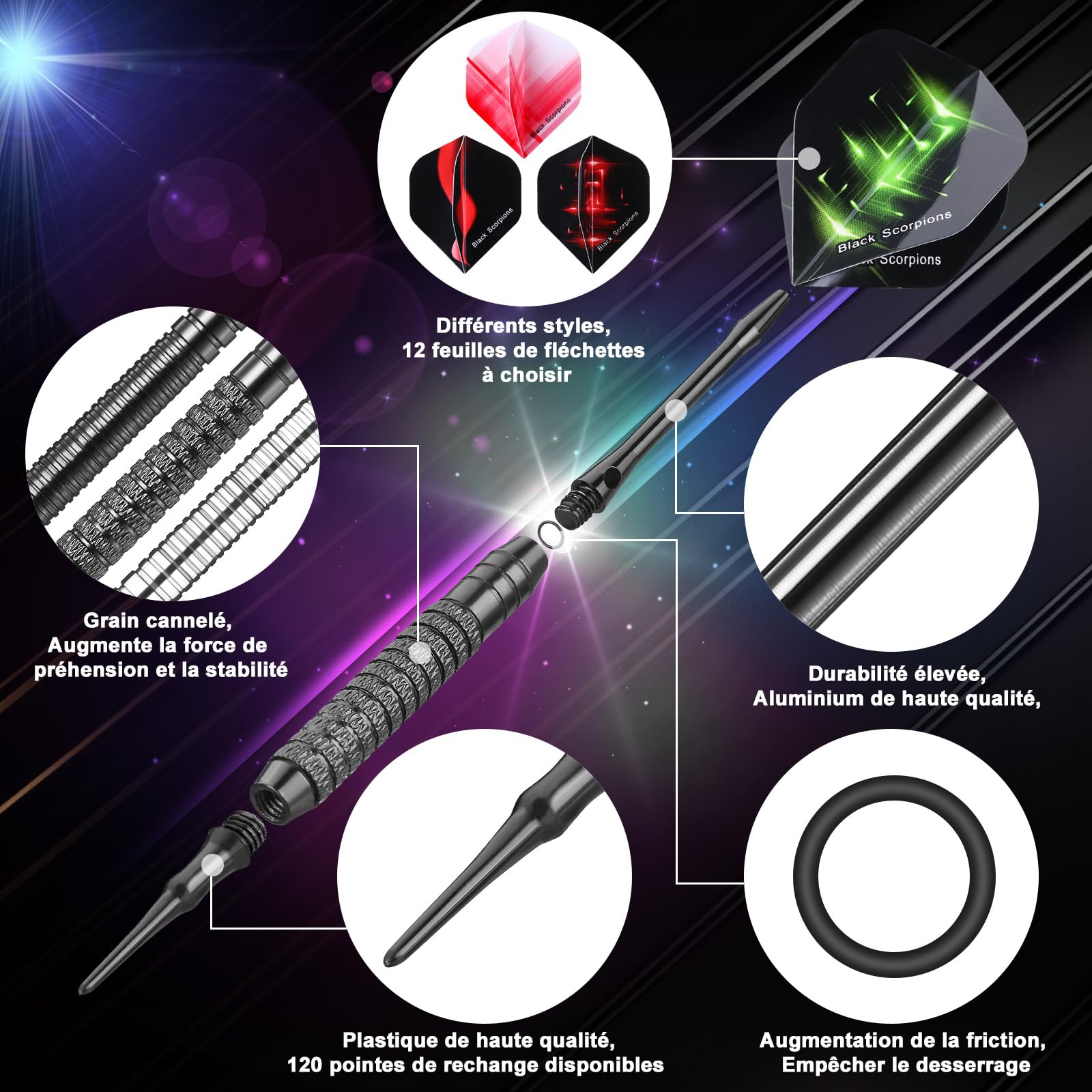 GWHOLE Flechettes Professionnelles 12Pcs Kit pour Cible Electronique avec Pointes Plastique