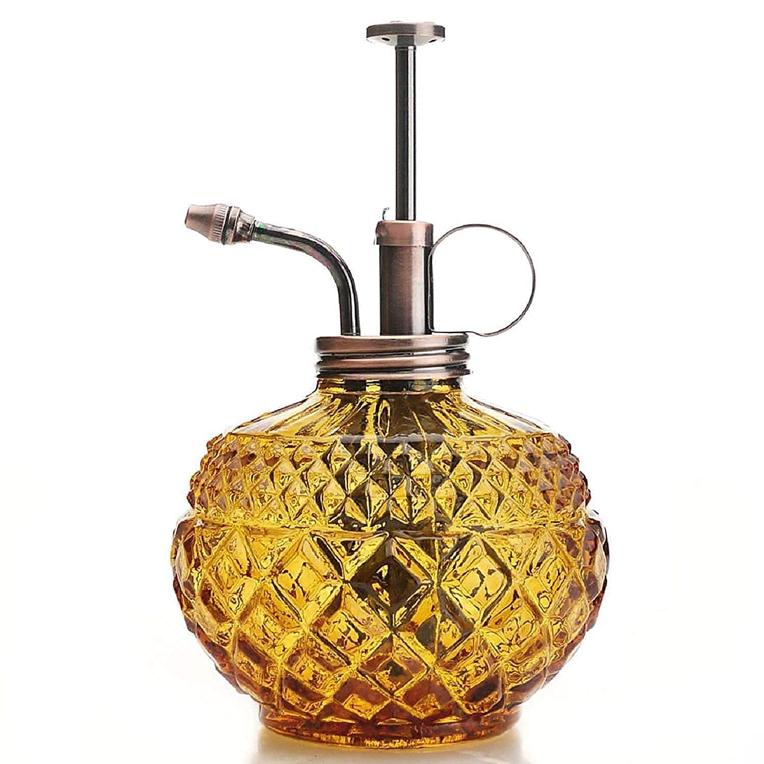 Plant Mister- Amber Color Glass Bottle & Brass Sprayer (Antique Copper)