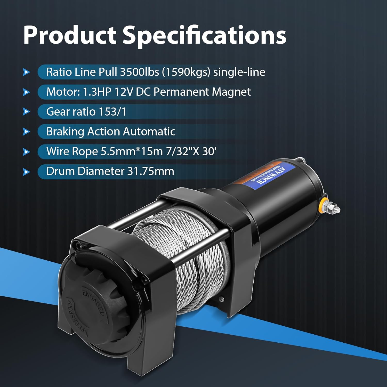 3500LBS Winch, 3500LBS ATV UTV Truck winch, 12V 3500LBS Steel Cable Winch, with Roller Fairlead & Control Box & Wireless Remote Control & Mounting Plate, 12 volt winch