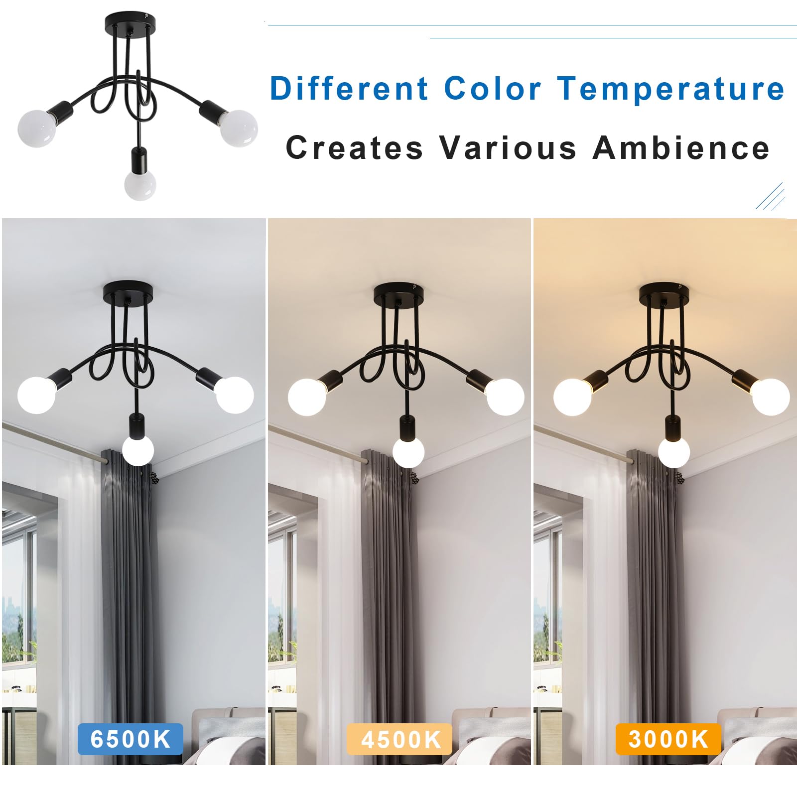 Toolight Lampadario Vintage, E27 Plafoniera Industriale a 3-Luci, Lampadari LED Soffitto per Soggiorno Camera da letto Sala da pranzo Guardaroba Corridoio, Nero,Ø40cm (lampadine non incluse)