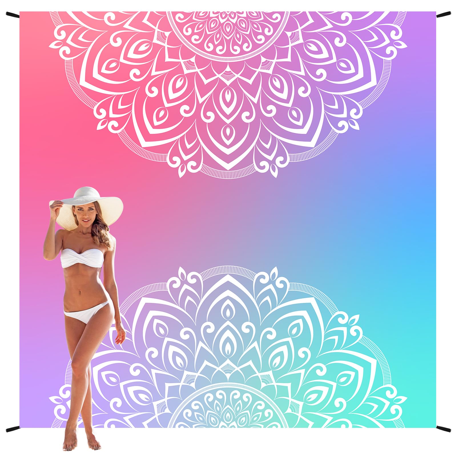 HIHOHO Beach Blanket, Sandproof Beach Mat, Waterproof Quick Drying Lightweight Outdoor Aztec Picnic Mat 79" X 83" for 2-4 Adults with Pocket for Travel, Camping, Hiking