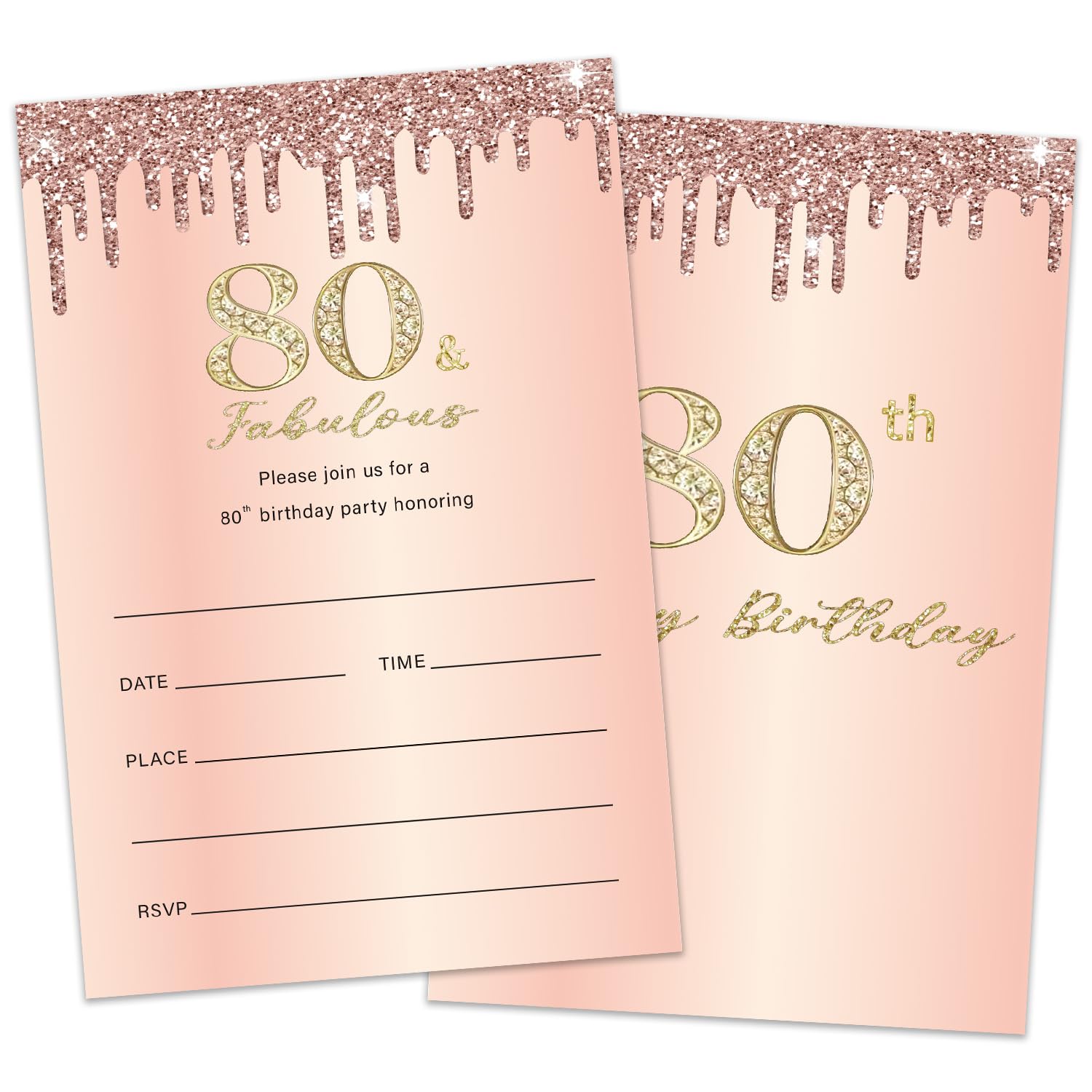 HONPHAX 80th birthday invitations for women, Rose Gold 80th Birthday Party Invitations with Envelopes, Birth Party Decoration Supplies/bir80