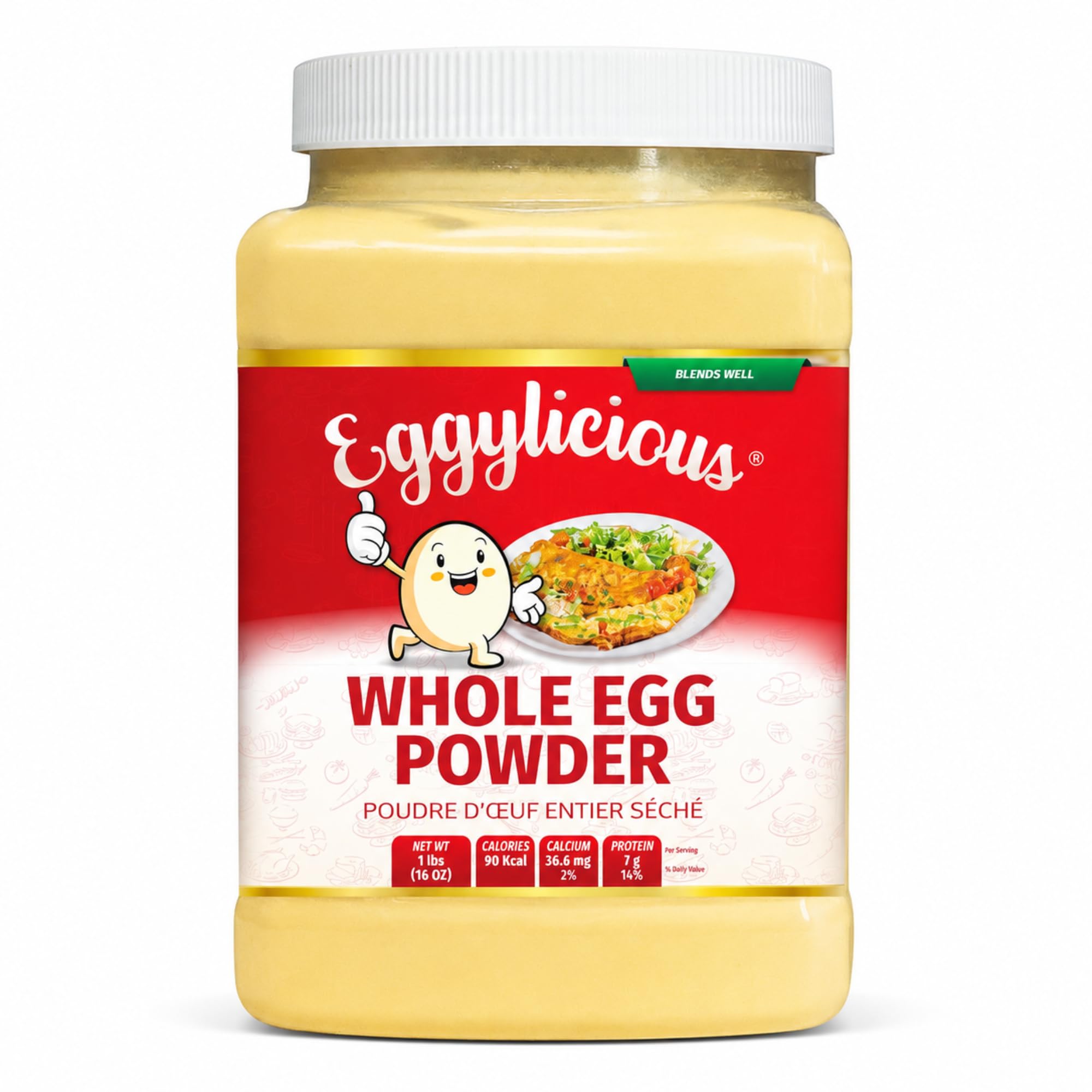 Eggylicious Ganzes Ei Pulver, getrocknete natürliche Proteinpulver, hergestellt aus frischen Eiern, weiß & Yolk gemischt, pasteurisiert, nicht-GVO, keine Zusatzstoffe 1lbs (16oz)