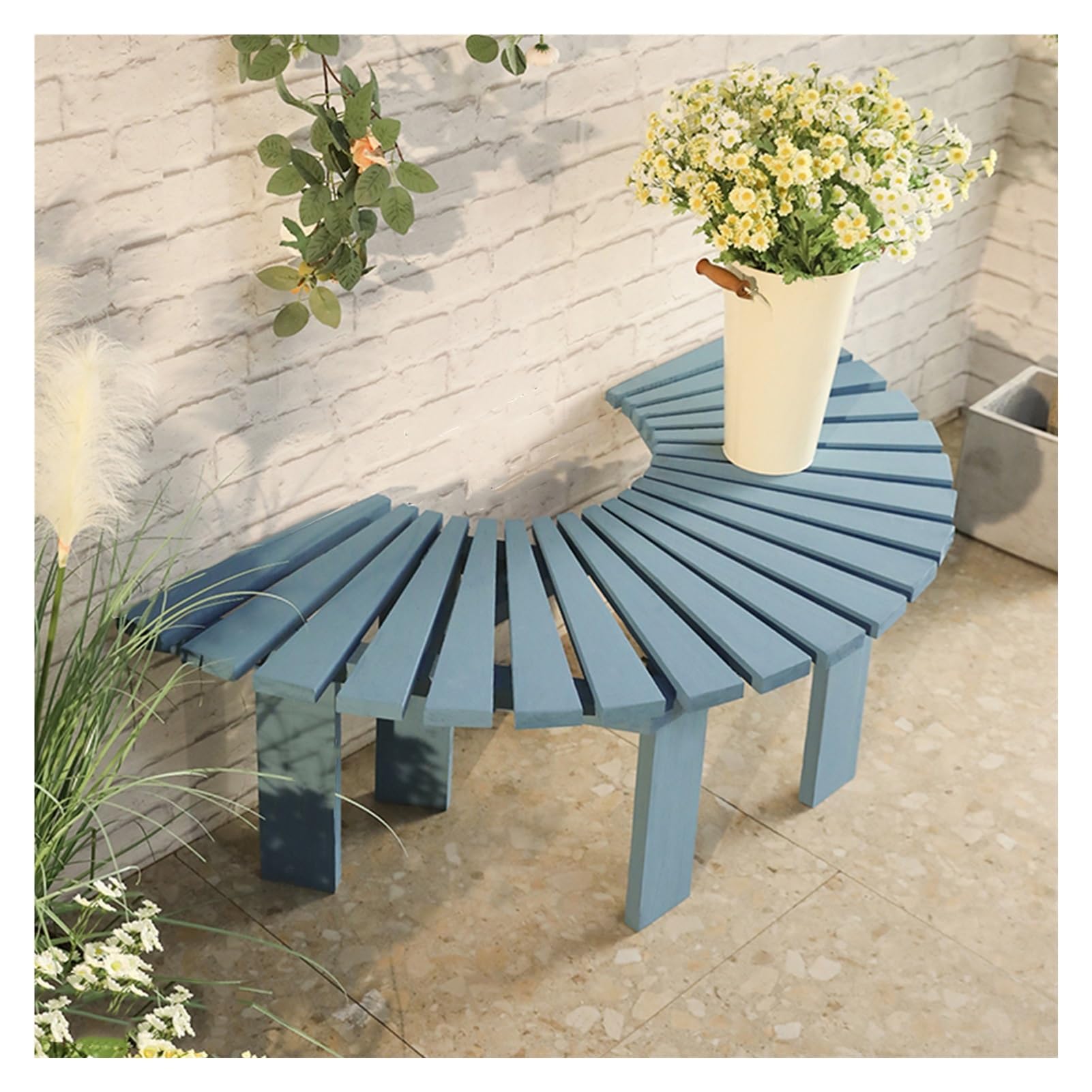 Genérico Banco De Árbol Envolvente Que Optimiza El Espacio. Asiento Semicircular De Madera For Jardín Y Piscina (Solo Incluye Bancos).(Blue)