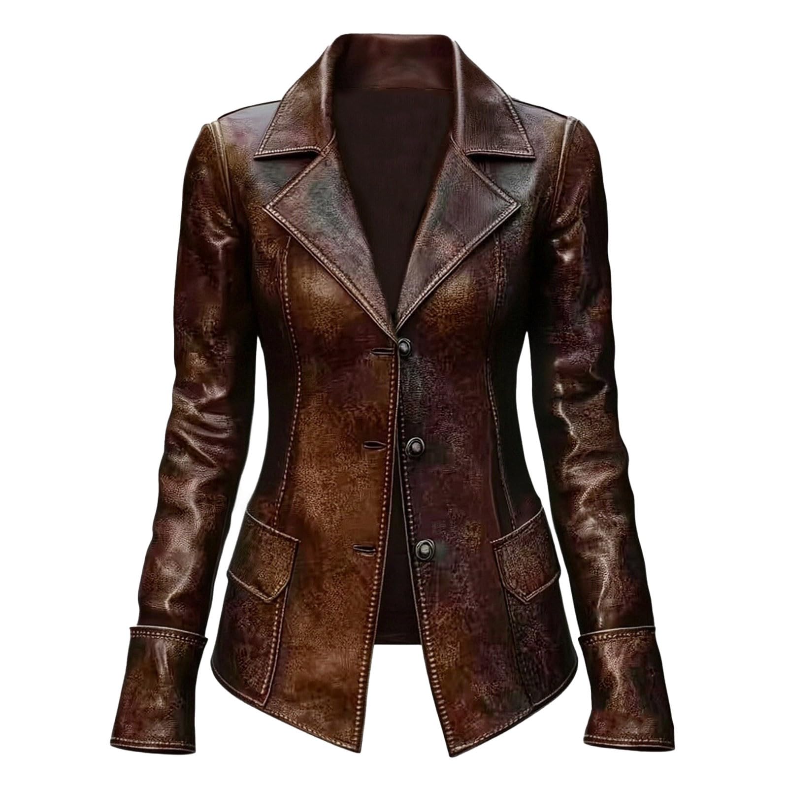 Generisch Braune Damen Blazerjacke mit Umlegekragen tailliertem Kurzschnitt für Moderne Büro-Looks