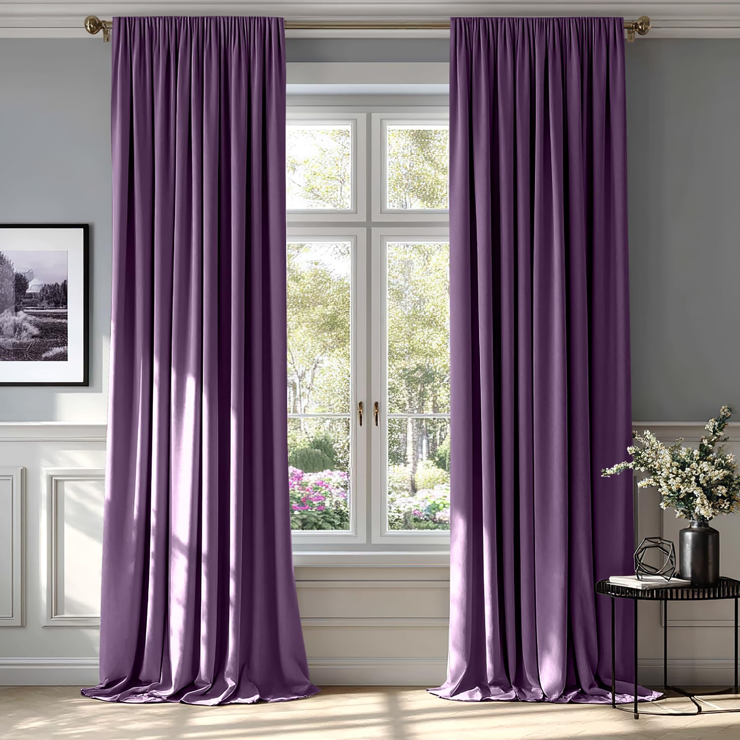 MIULEE Purple Blackout Velvet Curtains Drapes 96 Inch Long 52"x96" Bedroom