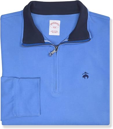 Brooks Brothers Mens Classic Fit Contrast Collar Quarter Zip Cotton Sweatshirt,