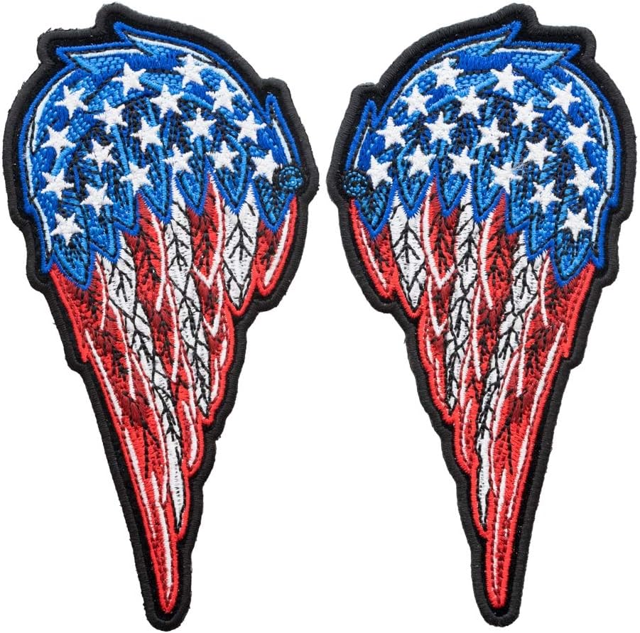 PatchStop US Flag Angel Wings RWB Iron On Patches for Clothing Jeans - 4.25x9in Medium DIY Sew On Patch for Jackets Bags - Embroidered Patriotic Decorative Wings Patches