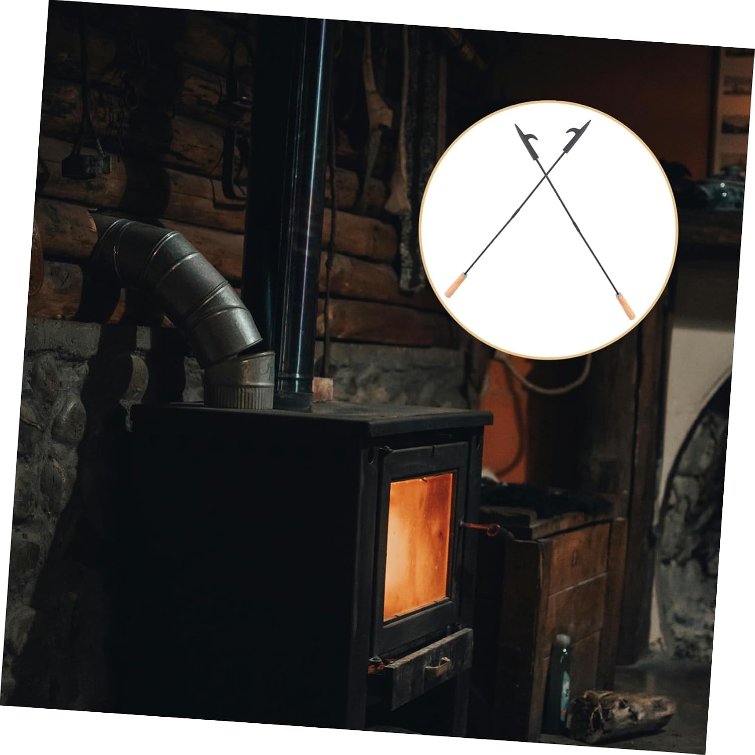 2pcs Heavy Wood Fireplace Poker with Wood Handle, Portable Fire Pit Campfire Tool for Indoor Outdoor BBQ and Camping, Sturdy 2-Section Fire Poker Sticks Set