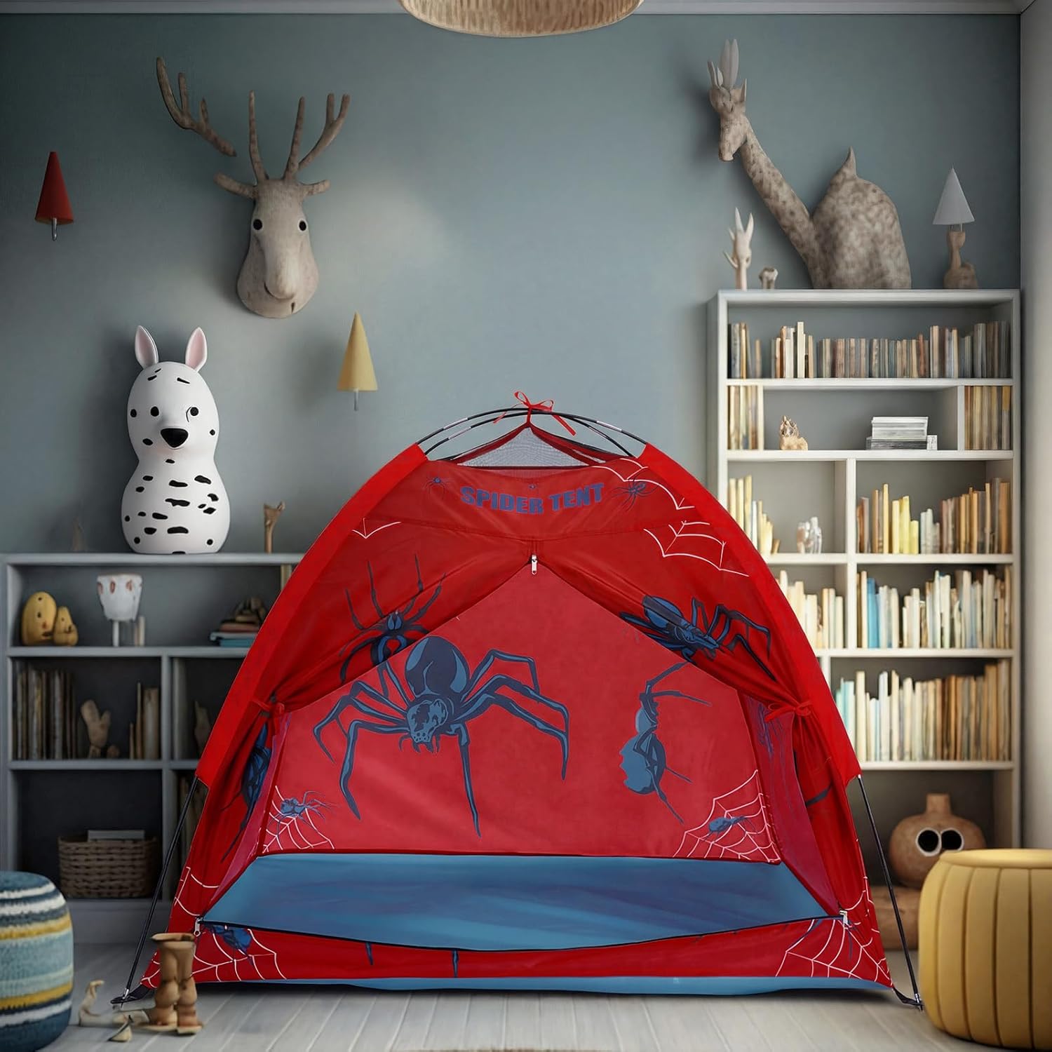 Spider Themed Play Tent for Adults Spider Web Playhouse Indoor Outdoor Games Party Pop up Foldable Tent with Storage Bag Birthday Gifts for Adults