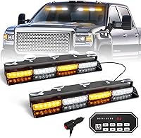 HLauto 604N Windshield Strobe Lights for Trucks - 48 LED Amber/White Dash Emergency Light Bar w/ Take Down & 20 Modes
