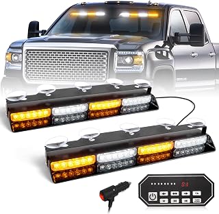 HLauto 604N Windshield Strobe Lights for Trucks - 48 LED Amber/White Dash Emergency Light Bar w/ Take Down & 20 Modes