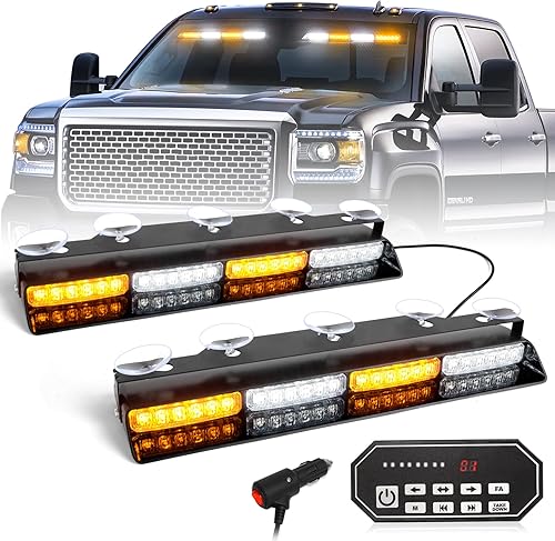 Luces estroboscópicas de emergencia 604N con controlador 2 x 16.8 pulgadas luz de seguridad blanca ámbar con desmontable, 48 LED de seguridad
