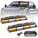 HLauto 604N Emergency Dash Strobe Lights: 2x16.8 inch Amber White Security Light w/Take Down, 48 LED Safety Flashing Warning Hazard Interior Windshield Light Bar for Truck Vehicle