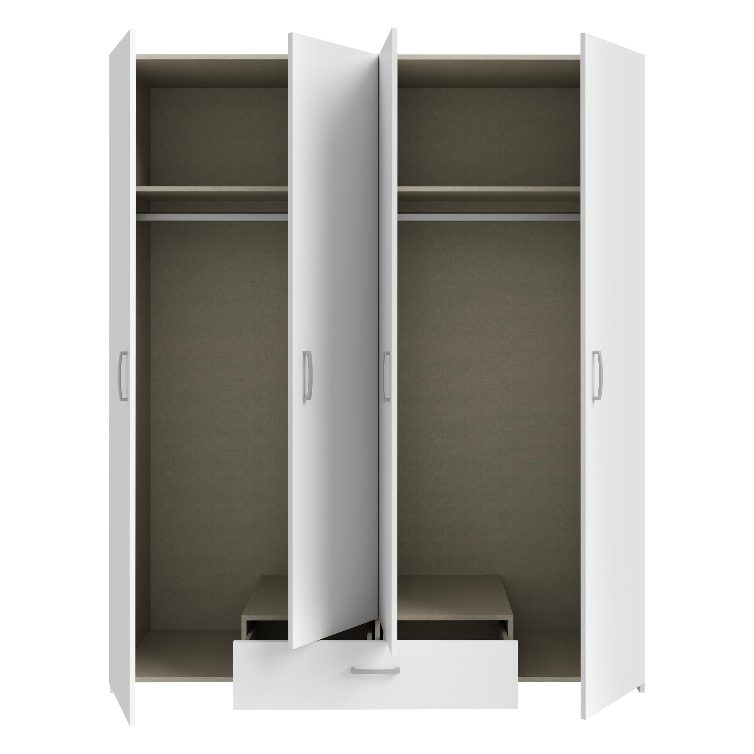 Forte ECONOBOX Kleiderschrank 160, moderner Schrank mit 4 Drehtüren und 1 Schublade, Holzwerkstoff, Weiß, 159,1 cm breit, 190,5 cm hoch, 54,4 cm tief