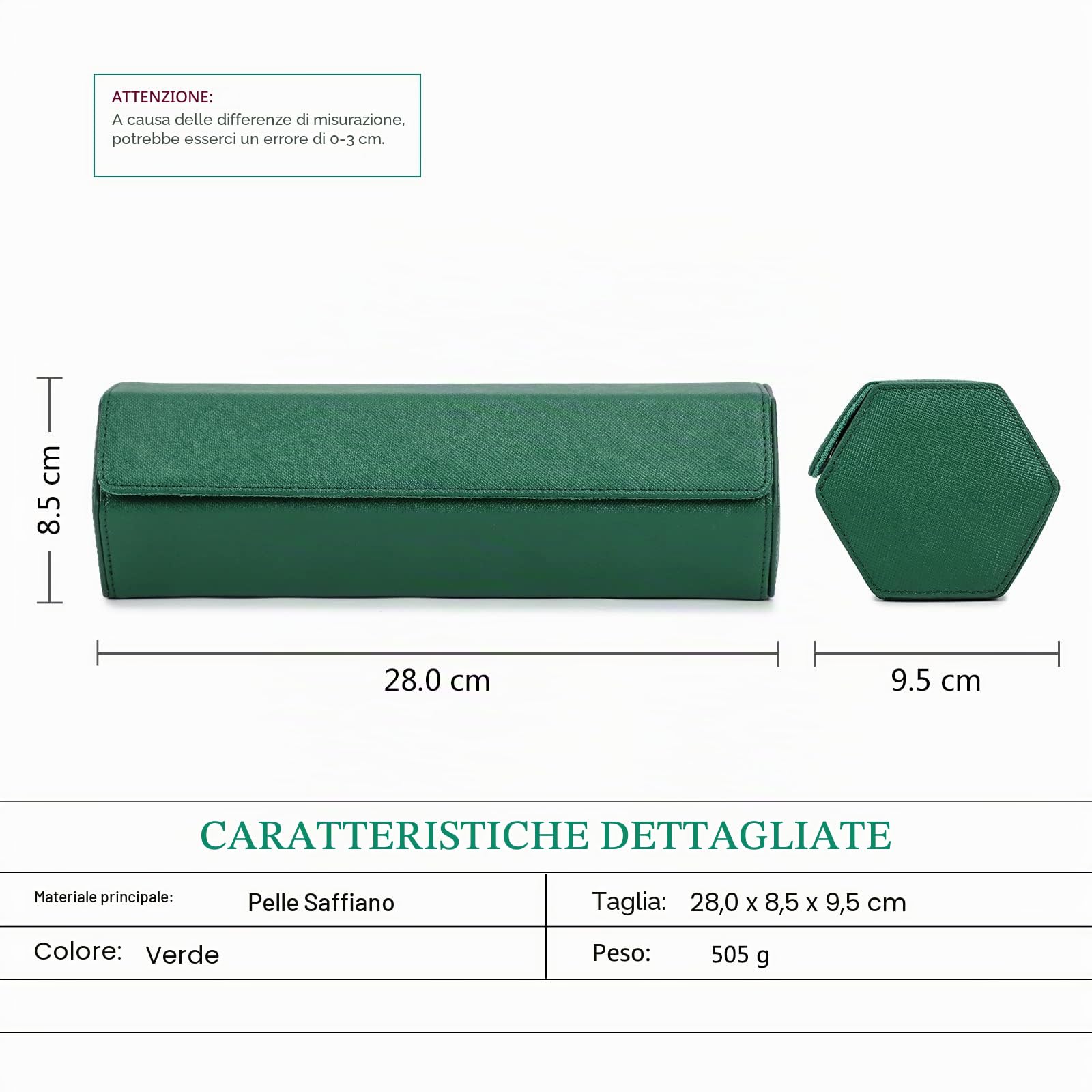 Hiram Hexagon Watch Roll Case in vera pelle esagonale per 4 orologi, custodia da viaggio per orologi da polso