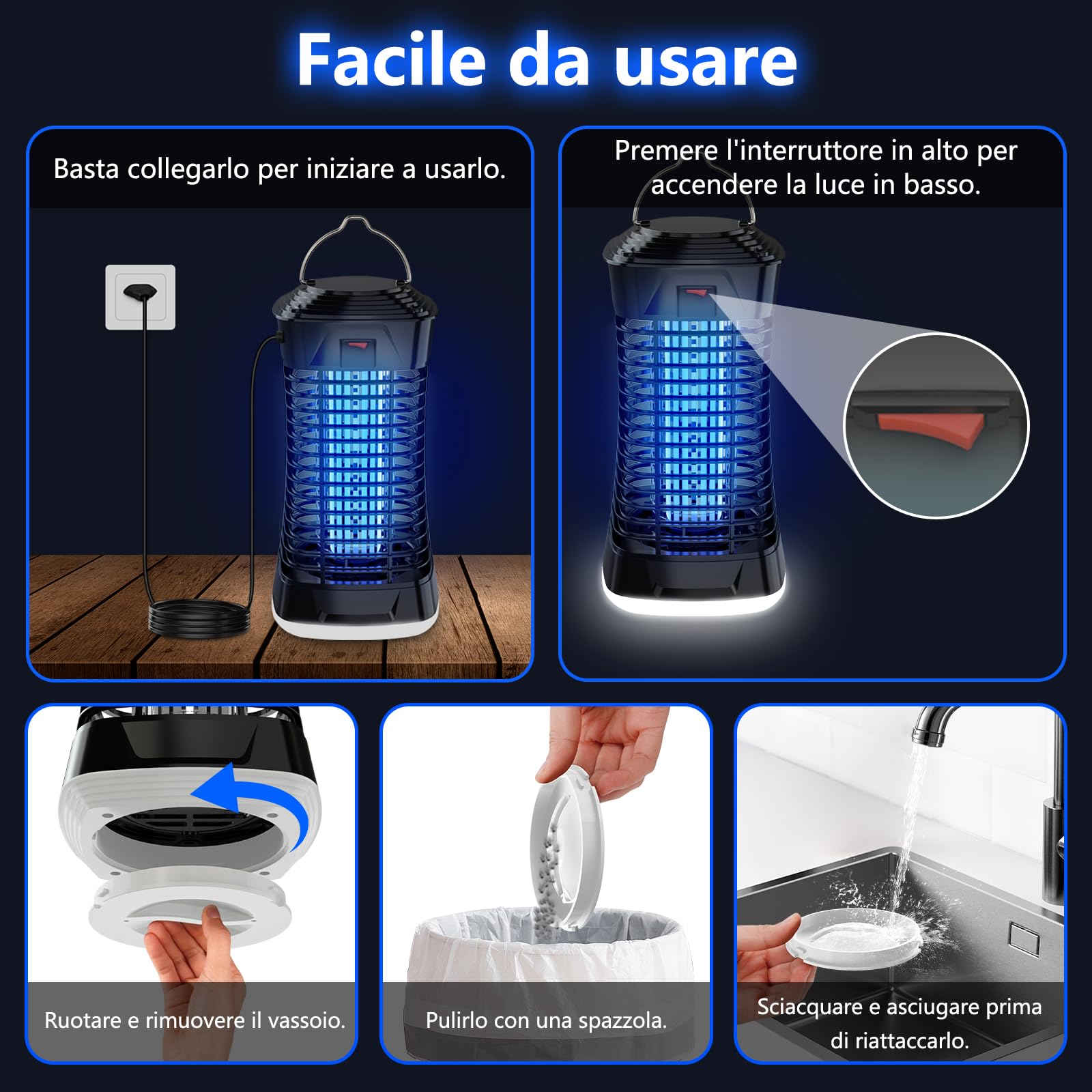 Lampada Antizanzare Elettrica 4200V 15W,Zanzariera Elettrica con Luce LED Inferiore,Lampada Antimosche IPX4,Cattura e Elimina Zanzare e Insetti Volanti,Ideale per Giardino,Soggiorno e Camera da Letto