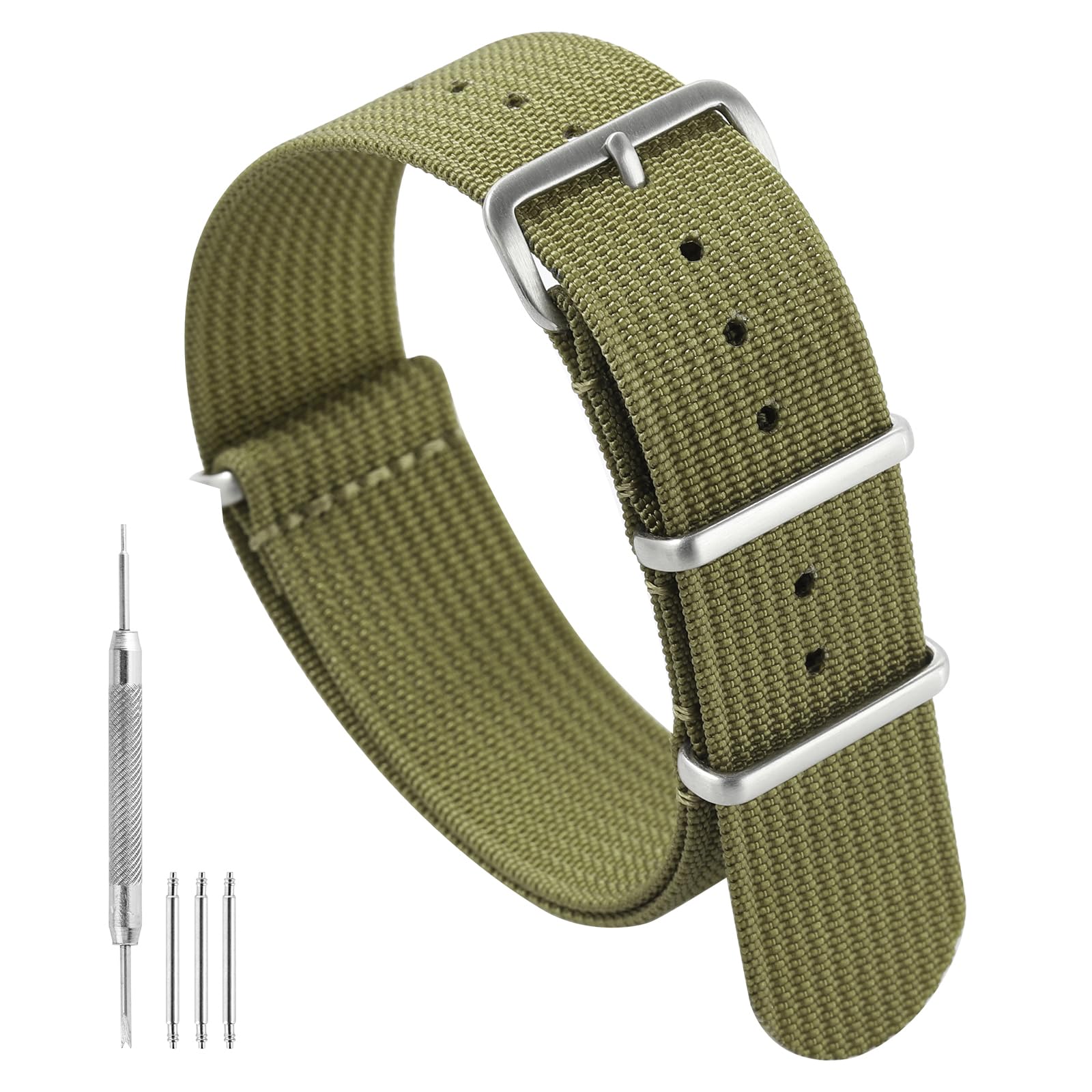 TACTICAL FROG Nylon Watch Band 18 mm 19 mm 20 mm 22 mm 24 mm, Waterproof Military Watch Straps Replacement for Men Women, With Stainless Steel Buckle