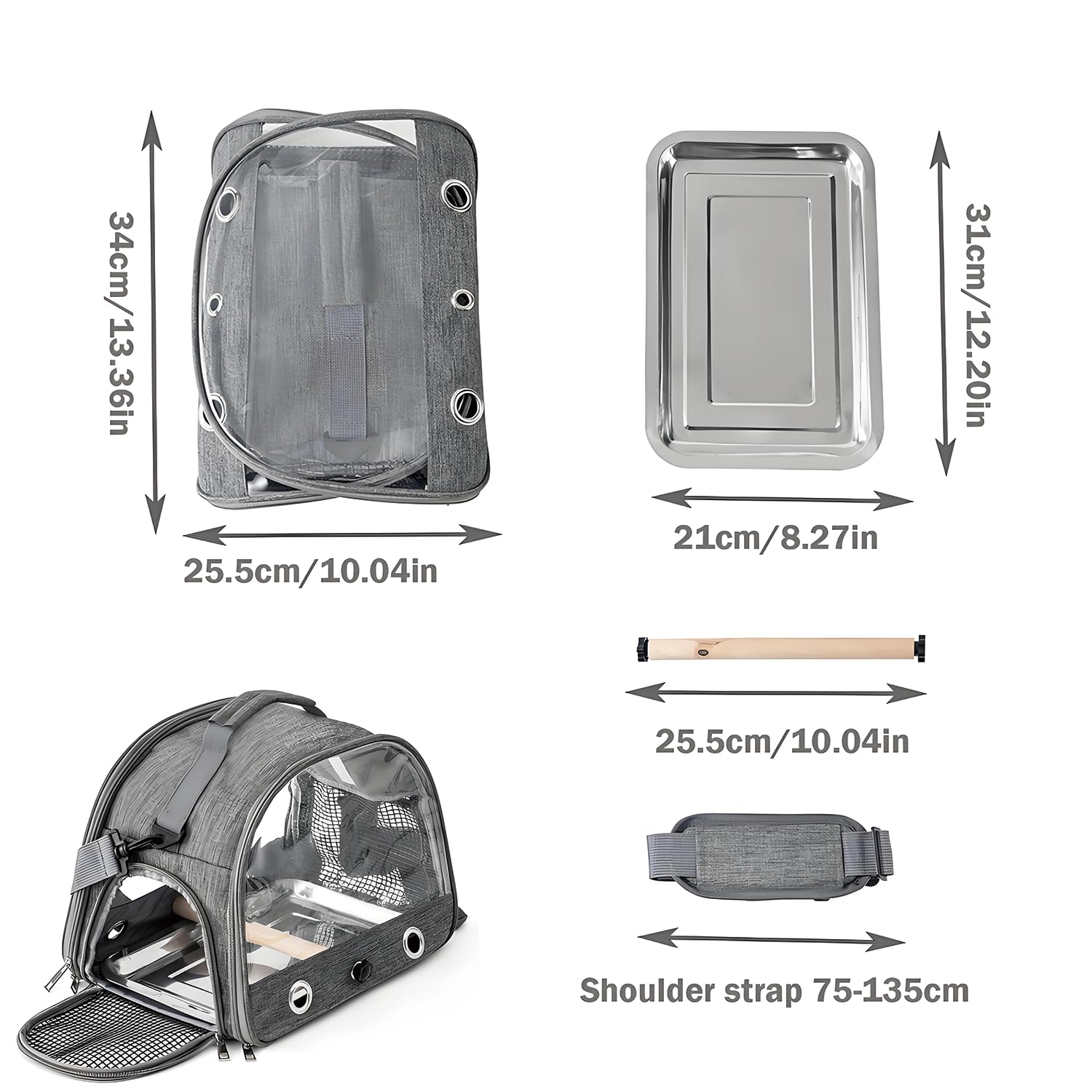 Sac De Transport pour Petits Animaux, Cage à Oiseaux, Sac De Voyage pour Animal, Cage De Transport Portable pour Petit Oiseau, Boîte De Transport pour Oiseaux, pour Petits Oiseaux, Perroquet (Gray)