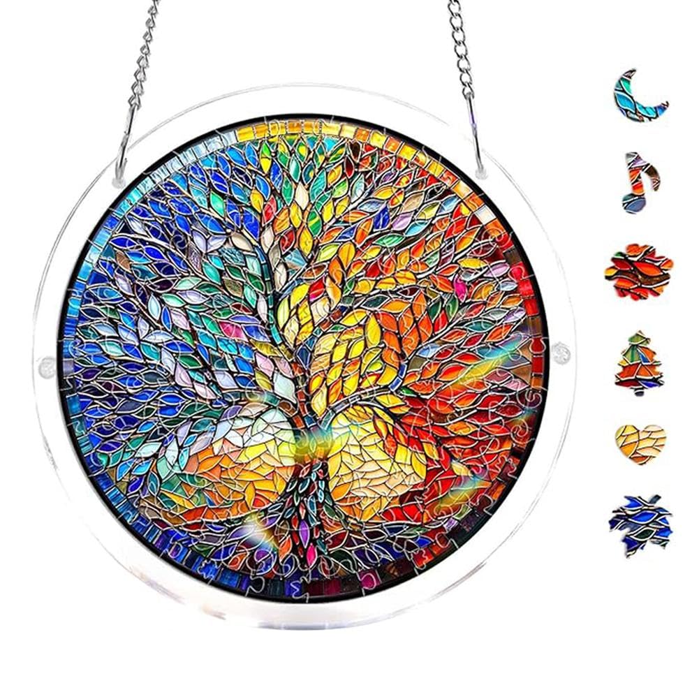 Acrylic Puzzles Suncatcher Window Hanging, Acrylic Puzzle for Adult, 83 Pieces Acrylics Jigsaw Puzzle Suncatcher, Colorful Flame Hummingbird Sun Catchers Window Hanging Panel (Style F) — view 17