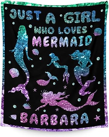 Mercuryelf Custom Mermaid Throw Blanket - Soft, Fuzzy & Warm - 50x60 Inches Flannel Blankets for Living Room, Sofa - Black Cute Throws Gift for Teens