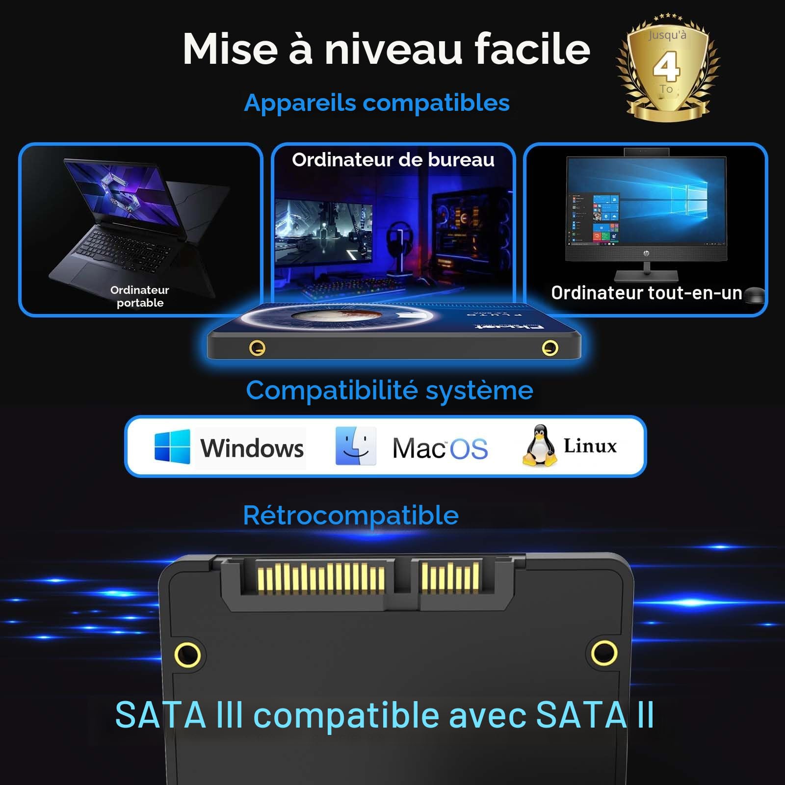 Fikwot FX815 256Go SATA SSD 2,5" SATA III 3D NAND Flash Jusqu'à 550MB/s
