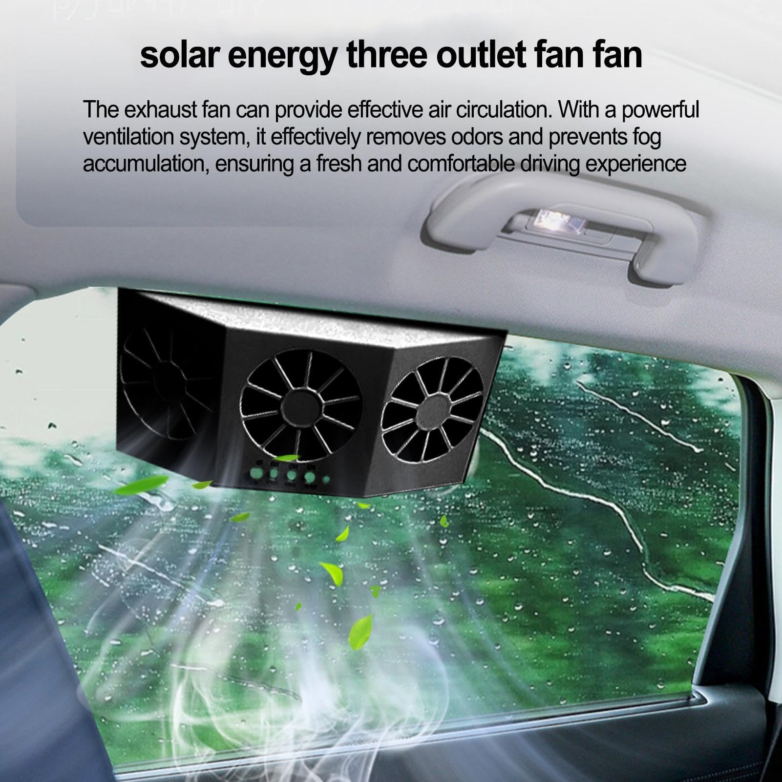 Ventola di ventilazione per finestrino auto, ventola di scarico per auto solare - Ventola silenziosa a 3 uscite | Ventilatore per finestrino auto con batteria da 1600 mAh per rimuovere gli