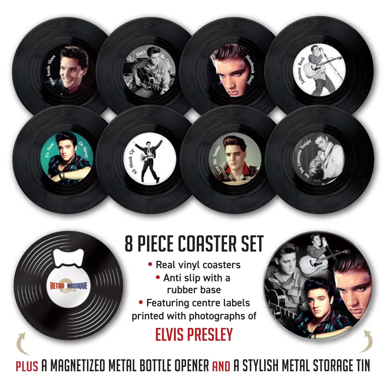 Amazon.com: Elvis Presley - 8 Piece Mini Vinyl Record Coaster Set