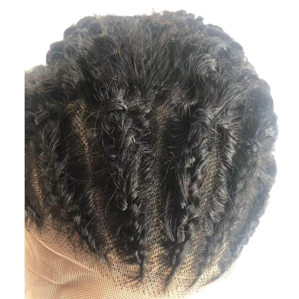 200% Density 100% Human Hair Braided Wigs for Black Women, Lightweight Handmade Braids 13x4 Lace Front Afro Queen Pre Braided Cornrow Glueless Wigs (16 inch)