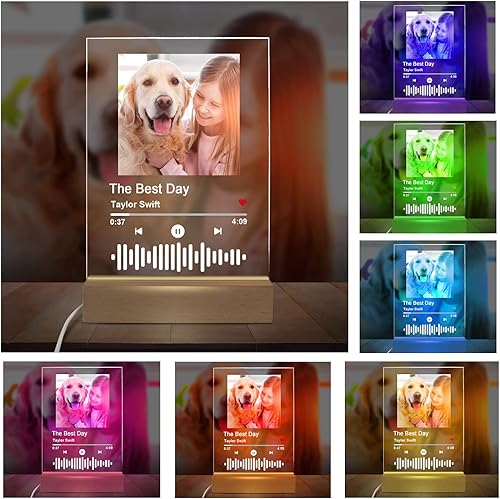 Miniatura 5 de Canción acrílica personalizada con foto, placa de música personalizada, cubierta de álbum de fotos personalizable, luz nocturna de código de Spotif
