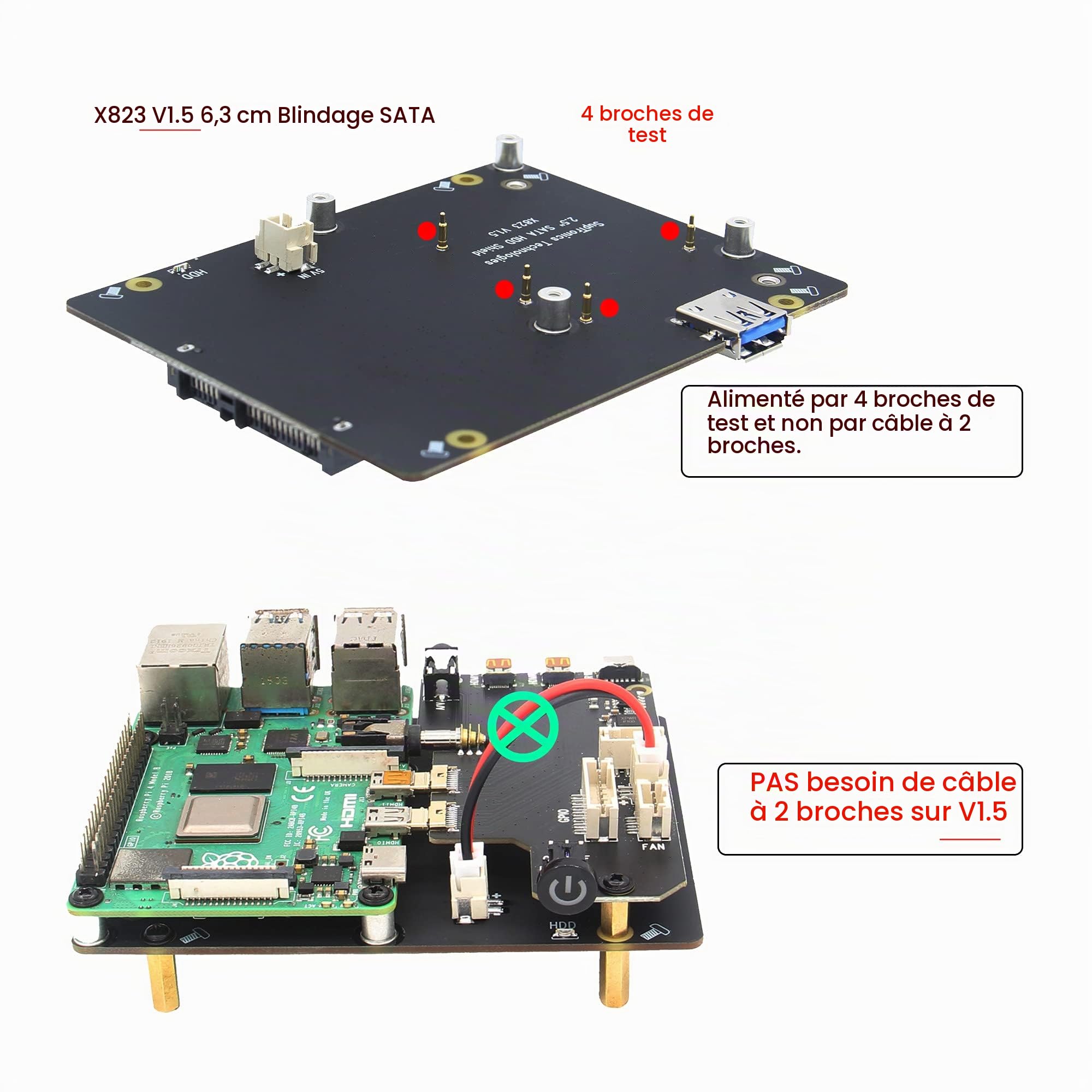 Geekworm NASPi V2,0 2,5 inch SATA HDD/SSD NAS Kit de Stockage pour Raspberry Pi 4 Modèle B